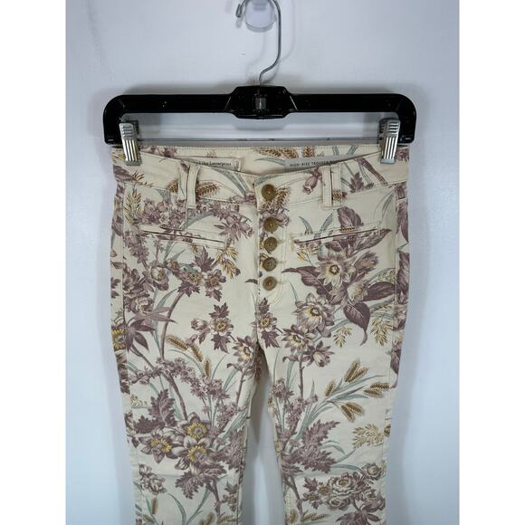 Anthropologie Floral Boot Cut Jeans - Cream and Brown - Picture 9 of 13